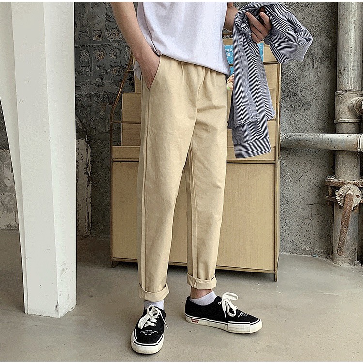 Quần Kaki Nam KumiKumi, quần Baggy Ống Suông Basic rộng màu đen và be Unisex KMKAKI1