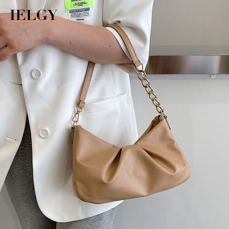 Túi đeo chéo ELGY màu trơn có dây xích thiết kế đơn giản phong cách retro hợp thời trang cho nữ