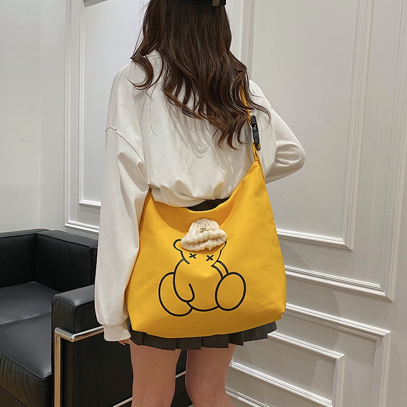 Túi Xách Canvas Sức Chứa Lớn Họa Tiết Hoạt Hình Thời Trang Cho Nữ