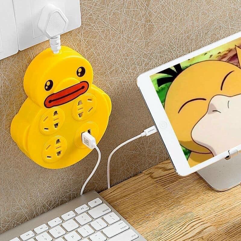 Ổ Điện Vịt Vàng Siêu Cute chui cấm 3 chấu - Ổ Điện Đa Năng Có Cổng Sạc USB