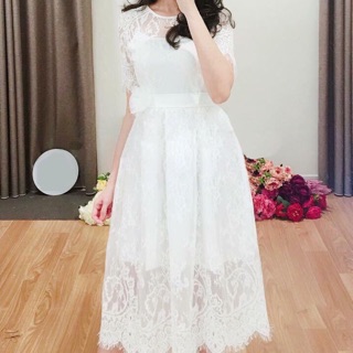 Đầm ren trắng đen