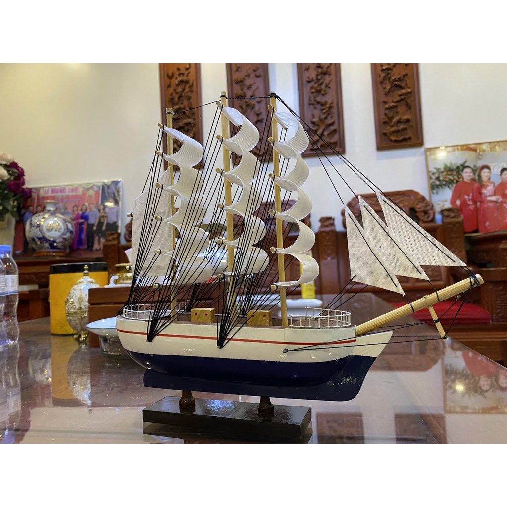 Mô hình thuyền phong thủy  - Thuyền gỗ Le Blem dài 28cm -35cm - Buồm vải trắng -