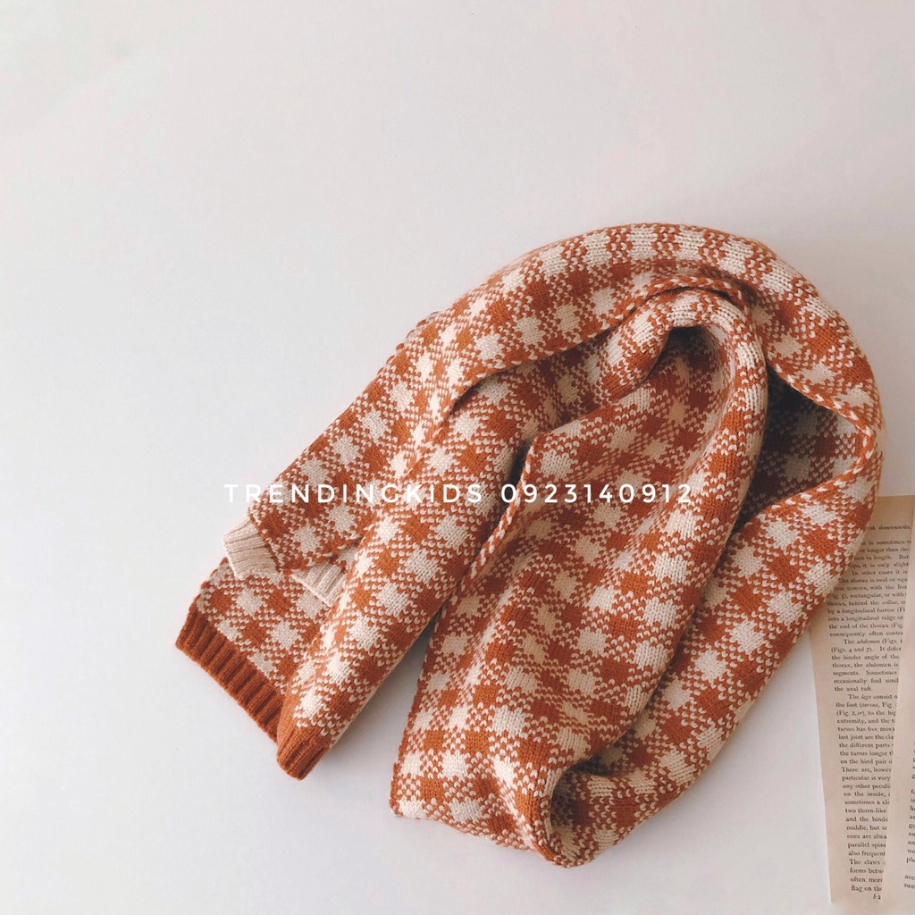 Khăn Len Quàng Cổ Cho Bé Trai Và Bé Gái Phong Cách Hàn Quốc Hoạ Tiết kẻ Caro sang chảnh - Trending kids