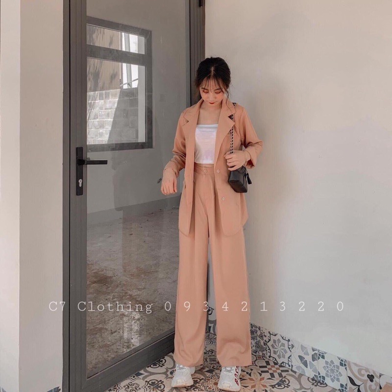 Set bộ áo và quần form rộng màu đen be hồng vải mịn mát suông