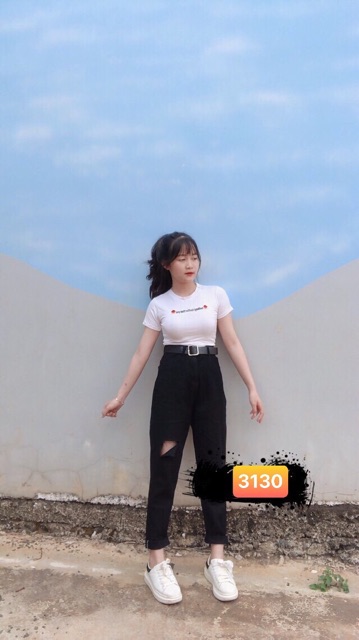 QUẦN JEAN BAGGY ĐEN RÁCH CẠP CAO TÔN DÁNGmã 3130
