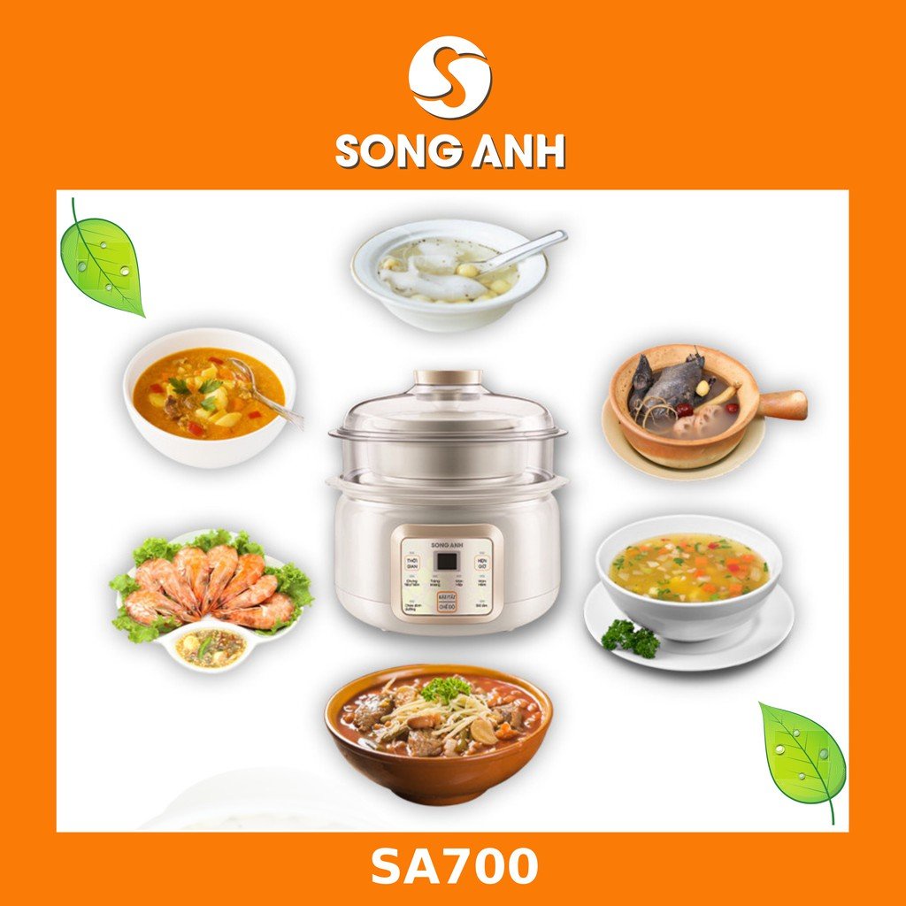 Nồi Hầm Cháo Chậm, Nồi Nấu Chậm Ninh Xương Chưng Yến Hấp Cách Thủy Đa Năng 1,5L Song Anh