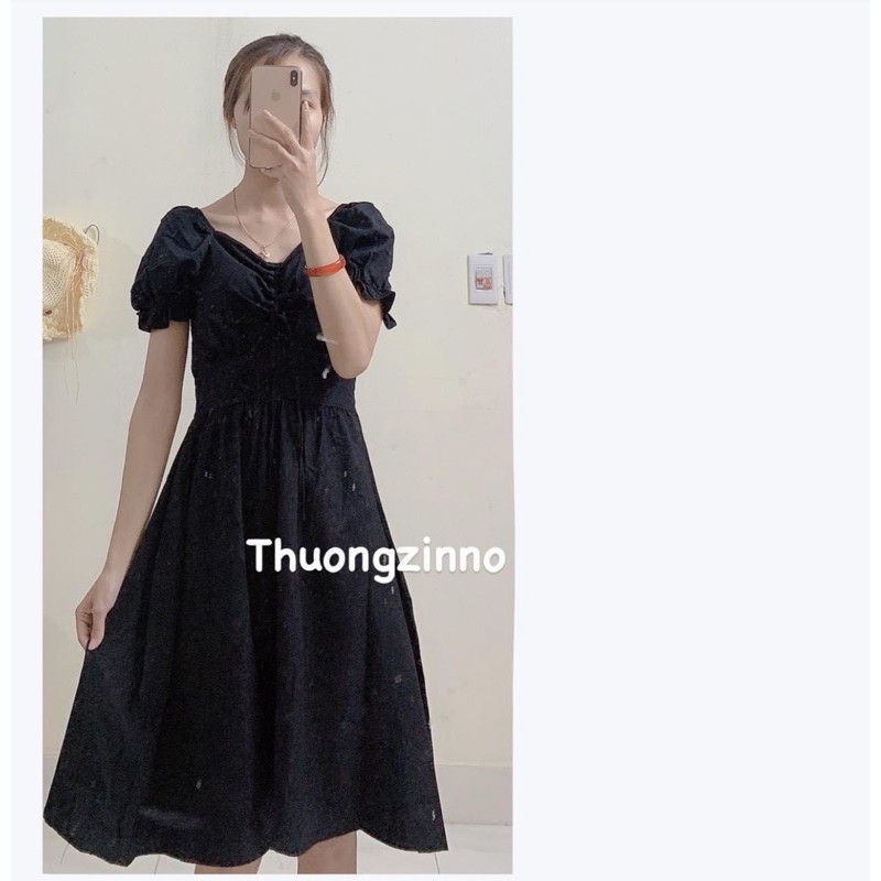 [Ảnh thật/Video]Váy thiết kế tay bồng rút ngực Đầm rút ngực bo eo Hàng Quảng Châu