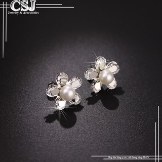 Bông tai inox thời trang nữ hoa mai đính ngọc trai