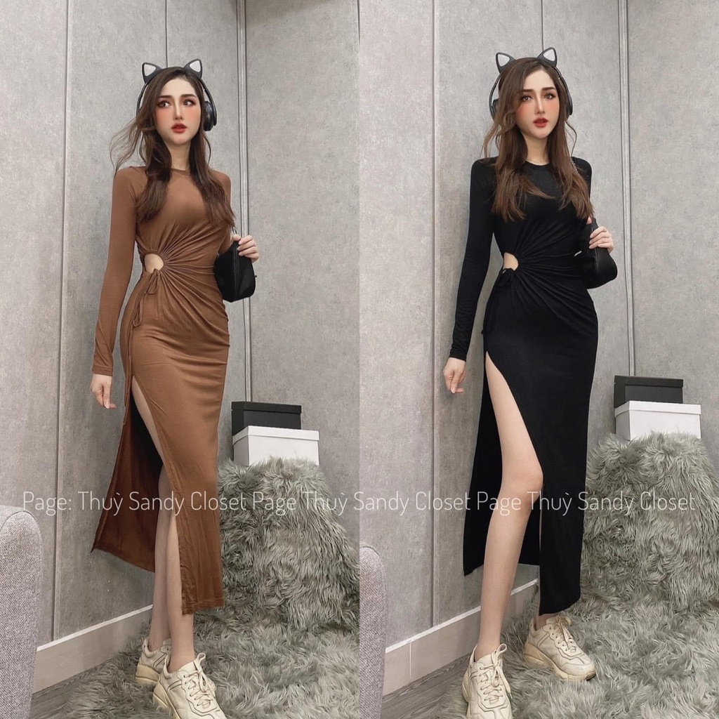 Đầm Khoét Eo Phom Dài Xẻ Đùi Chất Thun Borip Thích Hợp Mặc Đi Tiệc Đi Làm Đi Chơi