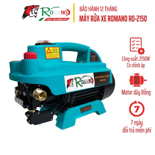 Máy rửa xe Romano RO2150A công suất 2150W có chỉnh áp, chống giật hiện đại bảo hành 12 tháng