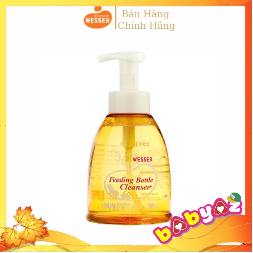 Nước Rửa Bình Sữa Wesser, Núm Vú, Trái Cây Chai Dung Tích 500ml (Chai Tạo Bọt), Nhập Khẩu KOREA