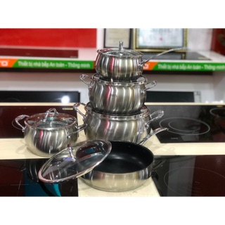 Bộ nồi inox [ FREE SHIP] Bộ nồi inox Topy 5 món đáy từ cao cấp