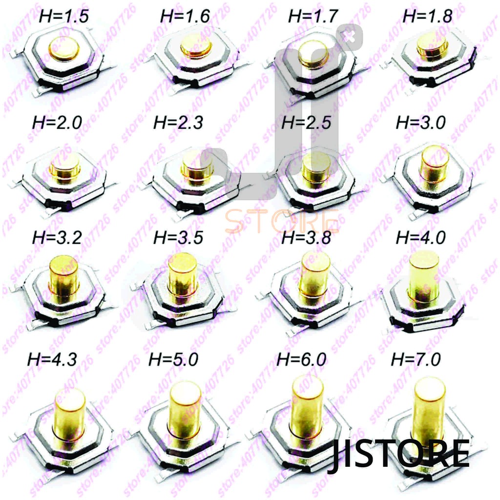 10 công tắc nút nhấn SMD 4 Chân 4x4x1.5/3mm 4 Pin SMD Chống Nước