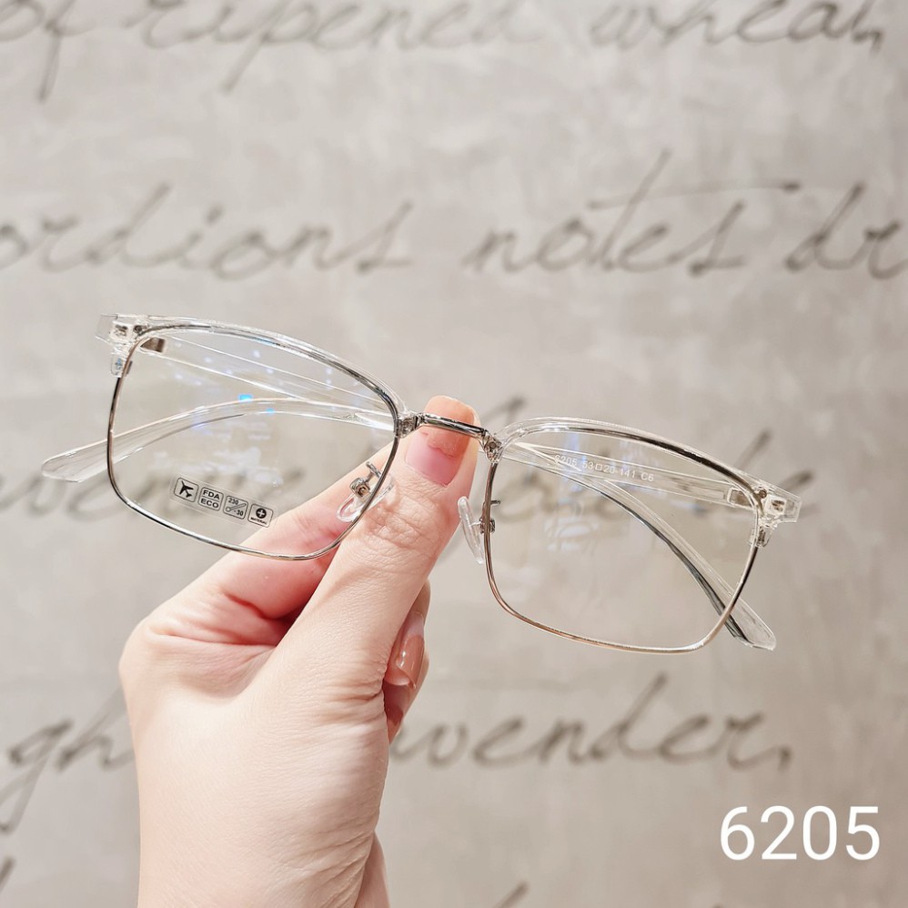 Gọng kính kim loại nam nữ Lilyeyewear mắt vuông thanh mảnh trắng trong suốt 6205