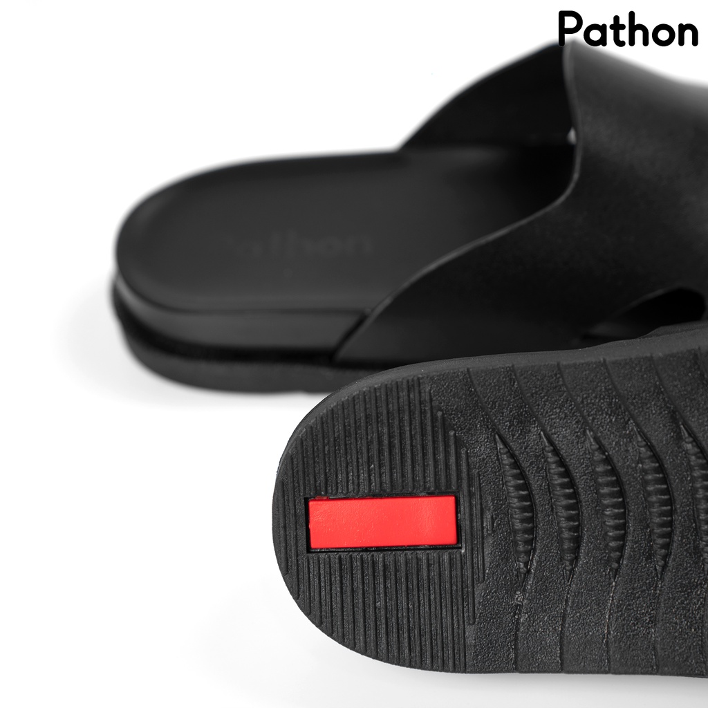 Dép nam quai ngang slipper Pathon quai Microfiber và đế 2 lớp màu đen quai đen SD16