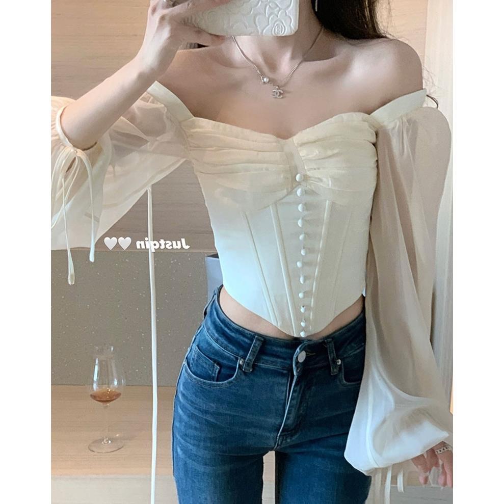 Áo Sơ Mi Trễ Vai JustQin Phong Cách Mùa Xuân Mới 2022