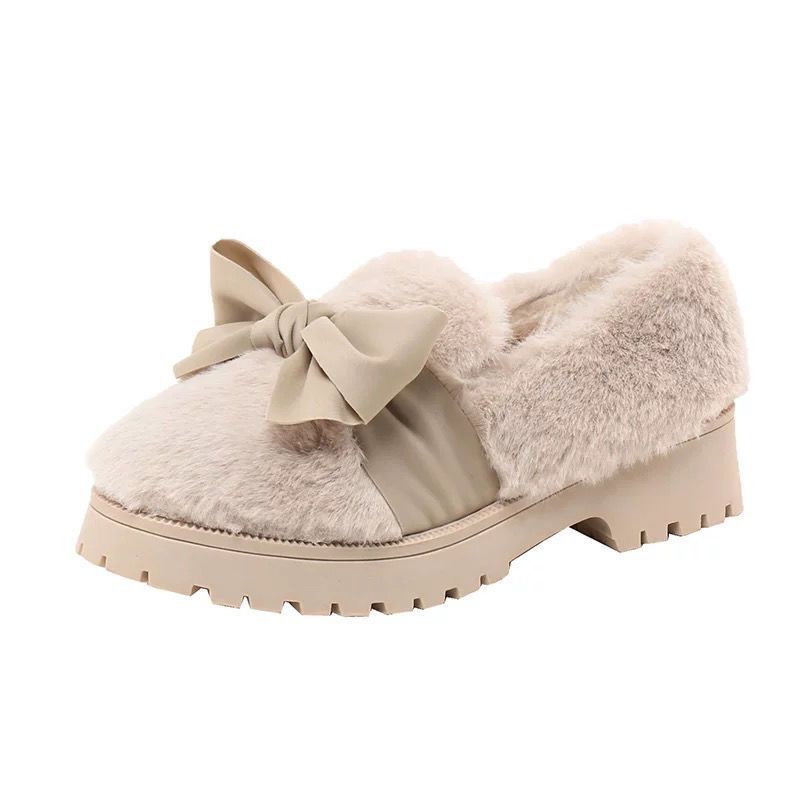 Giày Cao Gót Đế Dày Phối Lông Cừu Plus Size Thời Trang Thu Đông