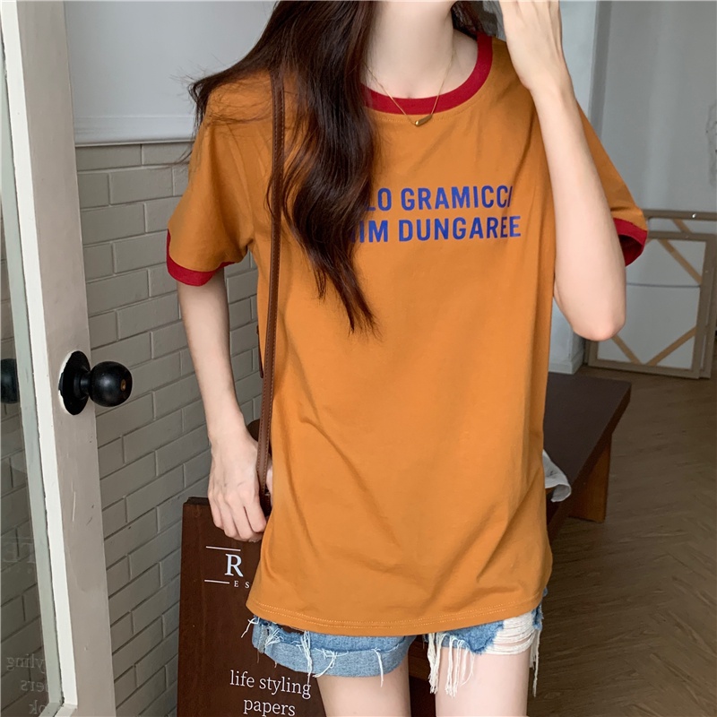 SUXI Áo Thun Ngắn Tay Cổ Tròn In Chữ Đơn Giản Thời Trang Mùa Hè Cho Nữ