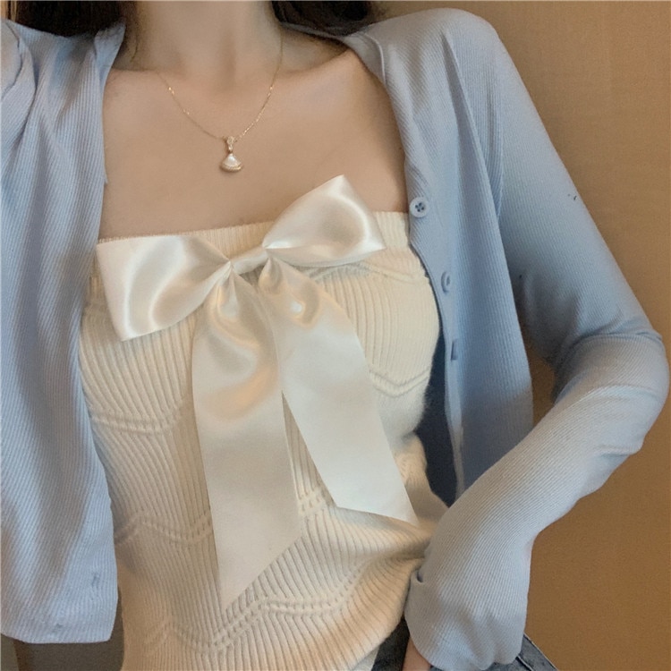 Áo ống croptop dệt kim phối nơ quyến rũ cho nữ | BigBuy360 - bigbuy360.vn