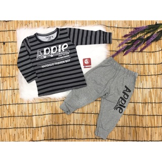 Bộ dài tay cotton phối sọc - combo 3 bộ