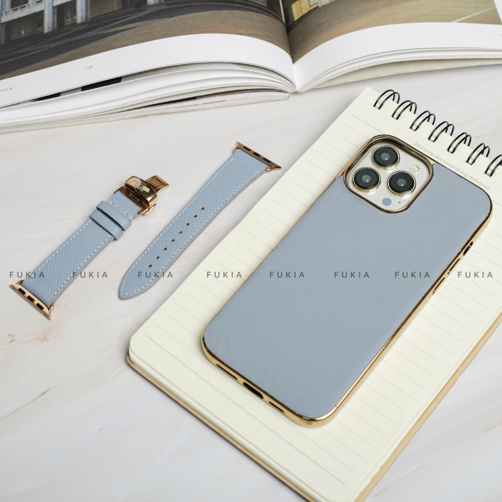 Ốp da thủ công viền Gold Swift dành cho IPhone 14/14Plus/14Pro/14Promax/13/13Pro/13Promax/12/12Pro/12Promax ODTC139