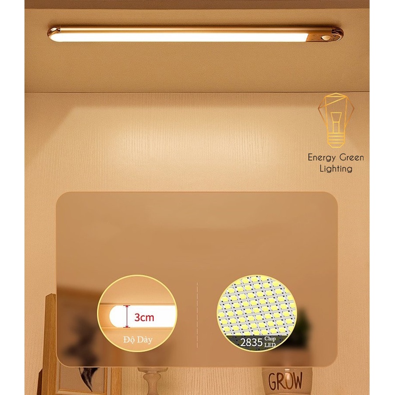 Đèn Led Dán Tủ Cảm Biến Thân Nhôm Cao Cấp Energy Green Lighting WH-L01-GY - 24-40cm - 3 Chế Độ Ánh Sáng