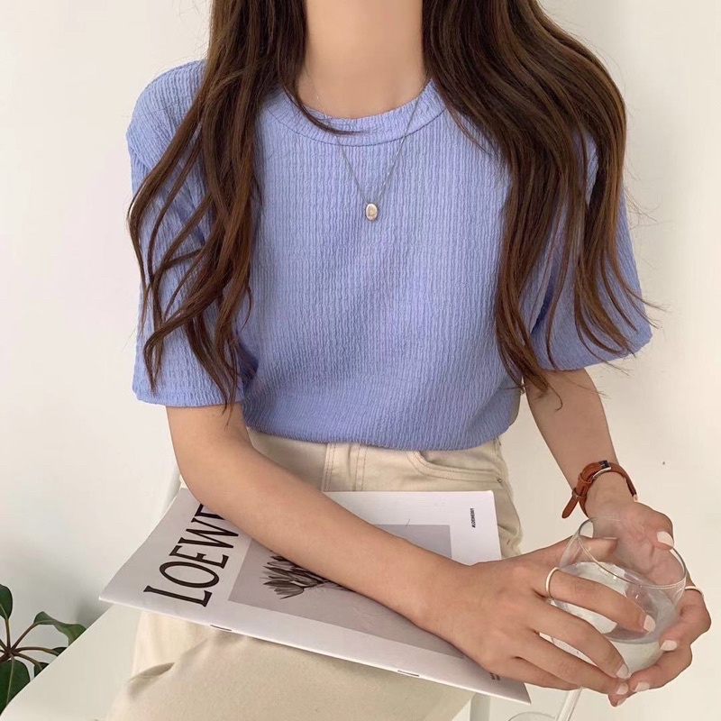 Áo Thun Cổ Tròn Basic Chất Xốp Hàn Co Dãn Màu Pastel - Minipie