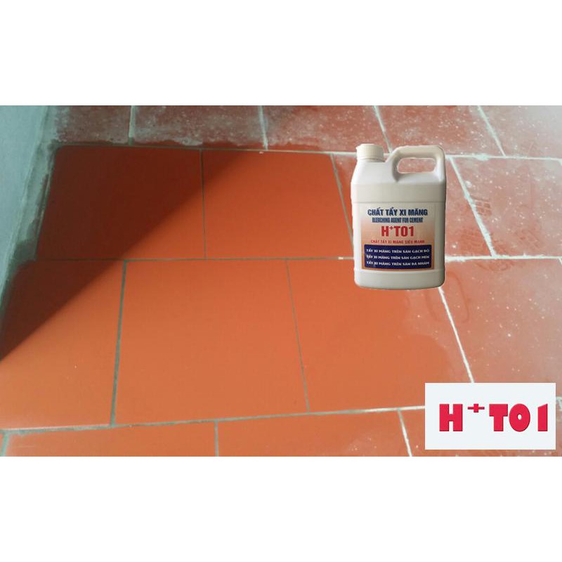 Nước tẩy xi măng H+T01 can 1,8 lít tẩy xi măng trên nền gạch đá CỰC MẠNH(tặng miếng cọ )