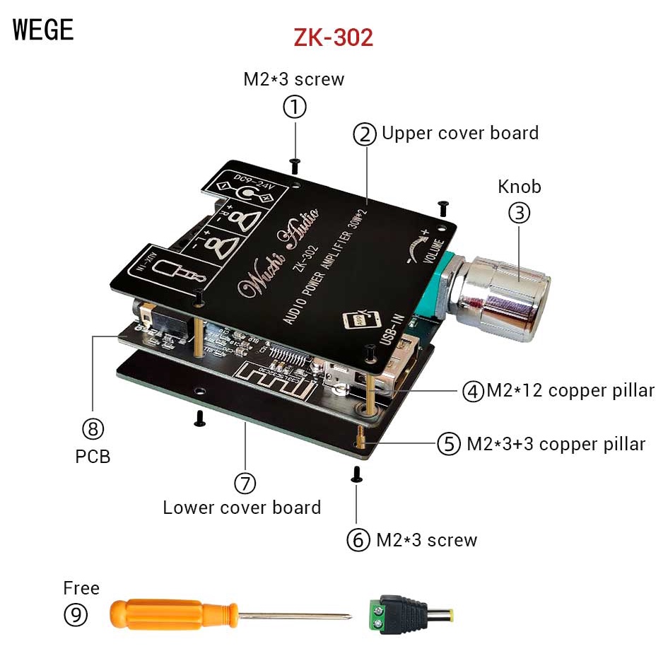 Mạch Khuếch Đại Âm Thanh 2.0 2.1 ZK-302 302T  Bluetooth 5.1 Chính Hãng Wuzhi