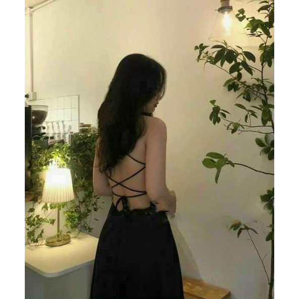 ✨Đầm maxi đi biển ✨ Đầm maxi đen đan lưng 2 dây có mút ✨💥