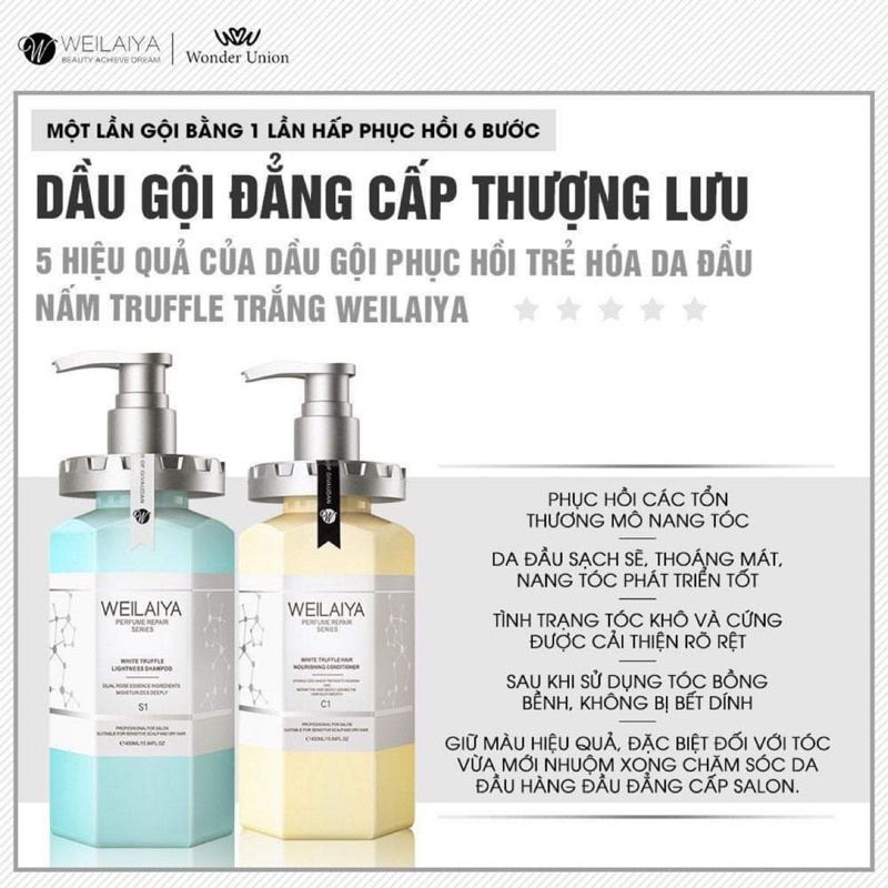 Dầu Gội Weilaiya - Dầu Gội Xả Phục Hồi Tóc Hư Tổn Weilaiya (Gội 450ml Xả 450ml) Tặng 1 mini Gội Phục