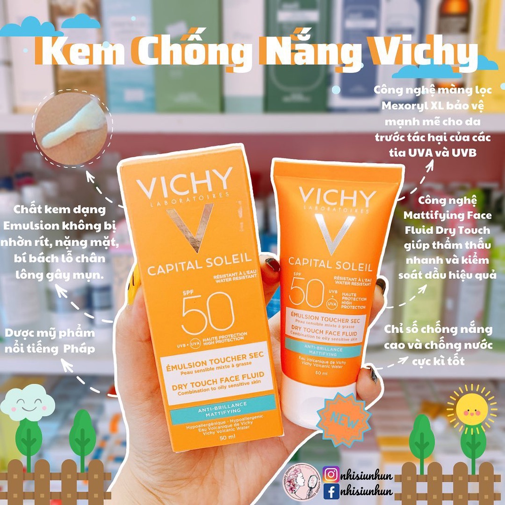 Kem chống nắng Vichy Capital ideal Soleil SPF50+ Mattifying Dry Touch Face Fluid mẫu mới