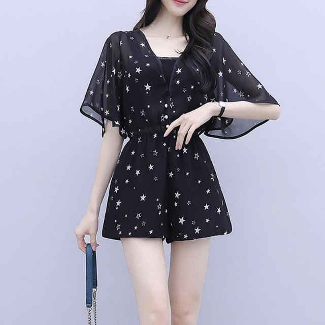 Hàng nhập - Jumpsuit ngắn voan lụa cánh tiên