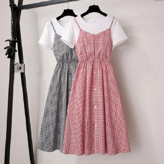 New Arrivals size two Big Plaid 2020 fat age new dress fake reduced suspender piece summer women's skirt style summer women sister