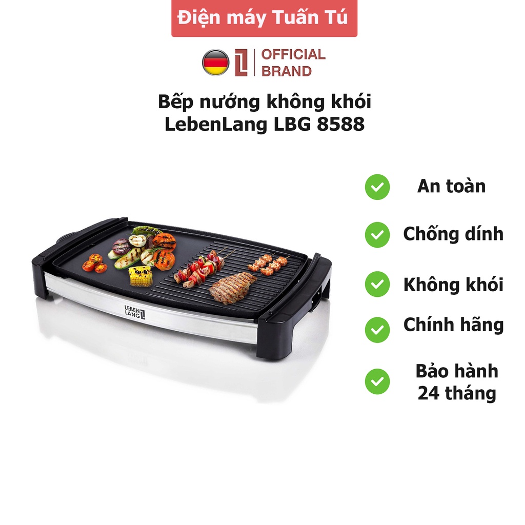 Bếp vỉ nướng điện không khói chống dính Lebenlang LBG 8588 chính hãng từ Đức cao cấp bảo hành 24 tháng