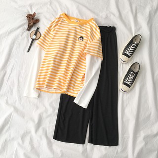 Bộ áo thun sọc vàng và quần thun Ulzzang Quảng Châu
