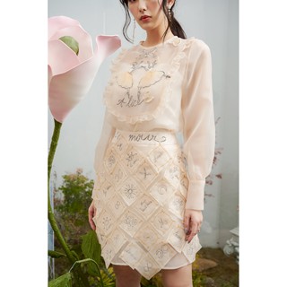 MADDY HATES ROSE - Chân váy be thêu patchwork thủ công - Chân váy chữ A cách điệu