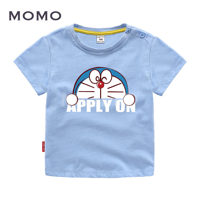 Áo Thun Ngắn Tay Chất Liệu Cotton In Hình Doraemon Dành Cho Trẻ Nhỏ 1-12 Tuổi