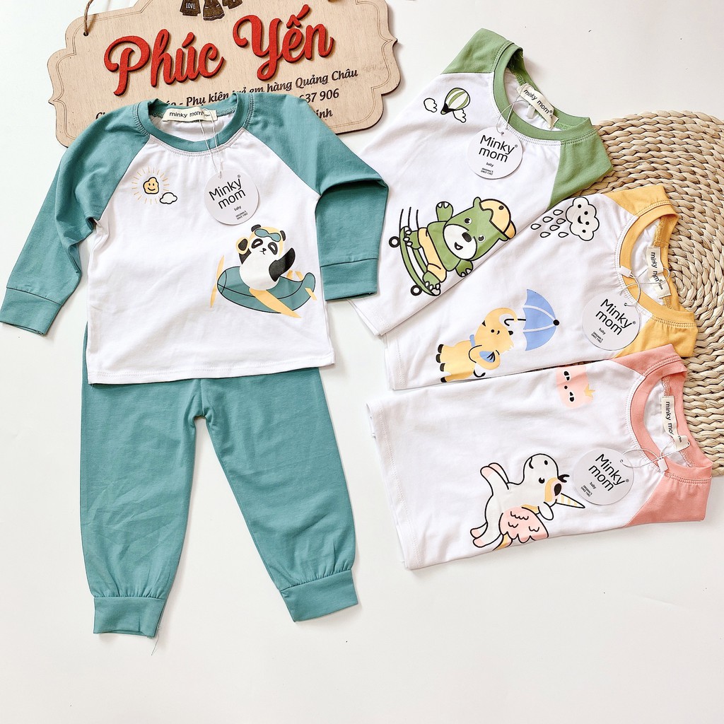 Sale !!!Bộ Dài Tay Cotton 100 % Minky Mom In Họa Tiết Động Vật  Thú Lướt Ván_super Sale ( 7-19kg) (1327)