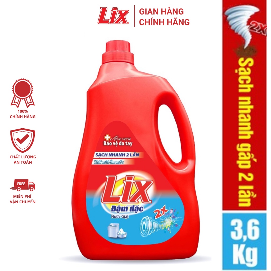 Nước giặt Lix đậm đặc hương hoa chai 3.6kg làm sạch cực nhanh vết bẩn