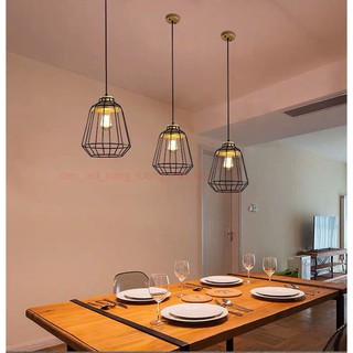 Đèn Thả Trần Lồng Sắt Đui Gỗ