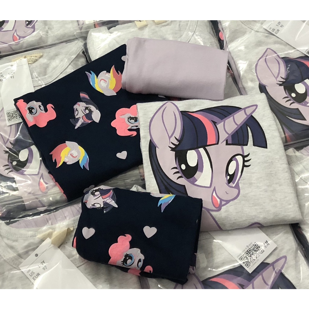 Bộ dài tay thu đông bé gái -Set 2 bộ họa tiết Pony Hm chất cotton cho bé gái size 2-10t