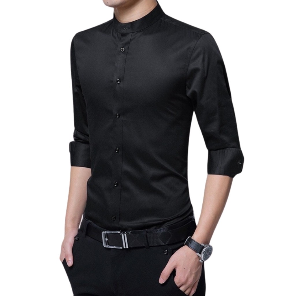 Áo Sơ Mi Nam Trơn Tay Dài Cổ Trụ Mẫu VK09 Thời Trang Cao Cấp PONIVA Co Dãn Trẻ Trung Năng Động