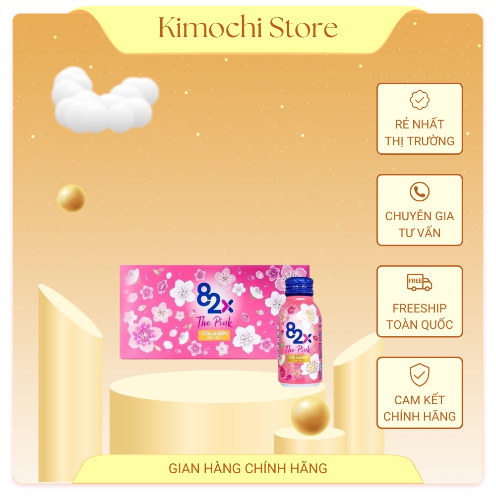 Nước uống làm đẹp da 82X The Pink Collagen Nhật Bản (Hộp 10 chai 100ml) Kimochi Store