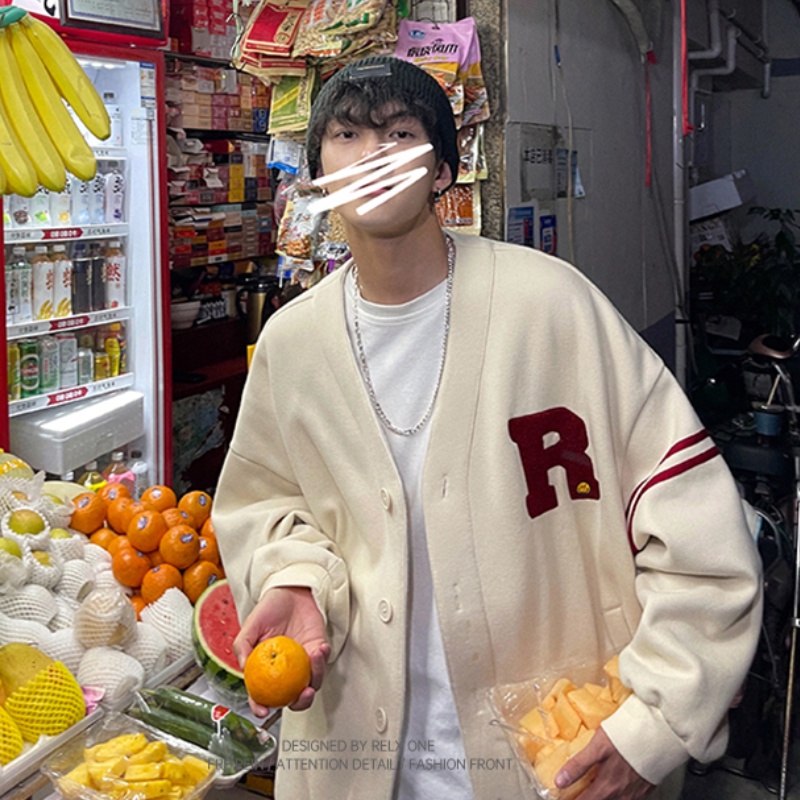 Áo Khoác Len Cardigan Cổ Chữ V Màu Trơn Thêu Chữ Phong Cách Retro Hàn Quốc Dành Cho Nam Size M-3XL 3XL