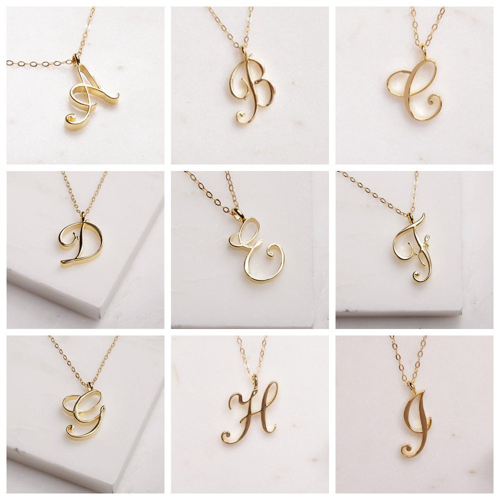 💜LAYOR💜 Fashion Alphabet Pendant Women A To Z Alphabet Initial Necklace Cursive Bib Chain Luxury Jewelry Exaggerated Metal 26 Letters
