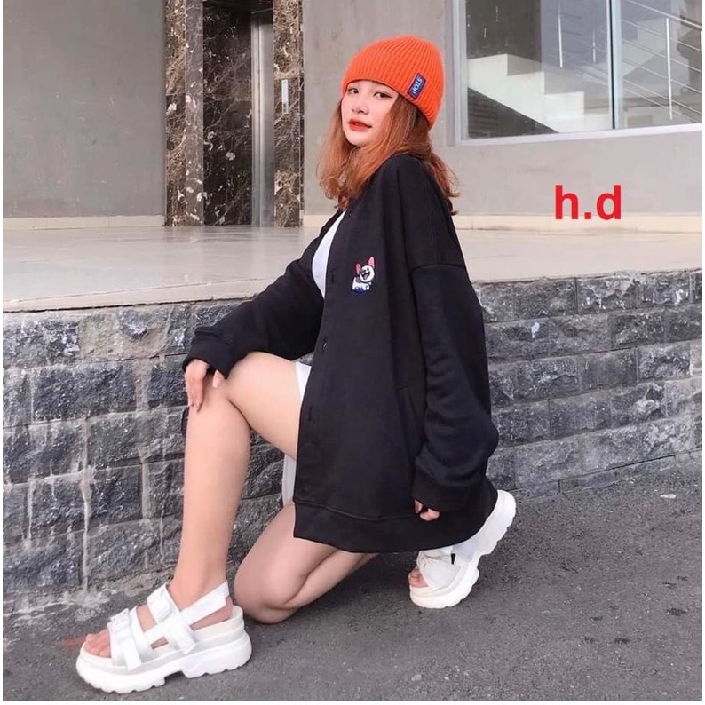 Áo khoác cadigan Cún Pupchất nỉ bông có cúc dọc áoUnisex áo mùa đông nữphong cách hàn quốc