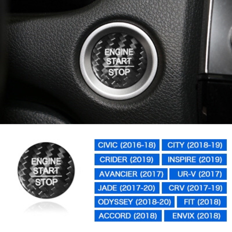 Ốp nút start stop sợi cabon thật cho xe Honda CRV CITY CIVIC