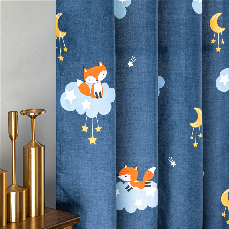 Cartoon Style Short Curtains Colorful Moonlit Curtains Used As Window / Bedroom Drapes