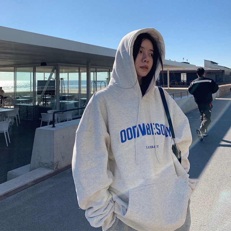Áo Hoodies Tay Dài Hoạ Tiết Chữ In Phong Cách Hàn Quốc